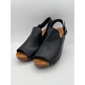 Women’s KDB Black Brown Clogs Block Sandal Leather Studded Wood Heels Sz 6.5